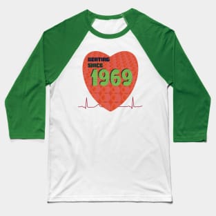 1969 heart beating since with orange overlay pattern Baseball T-Shirt